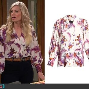 Kobi Halperin Laurena Silk Floral-Print Blouse Cream Purple S